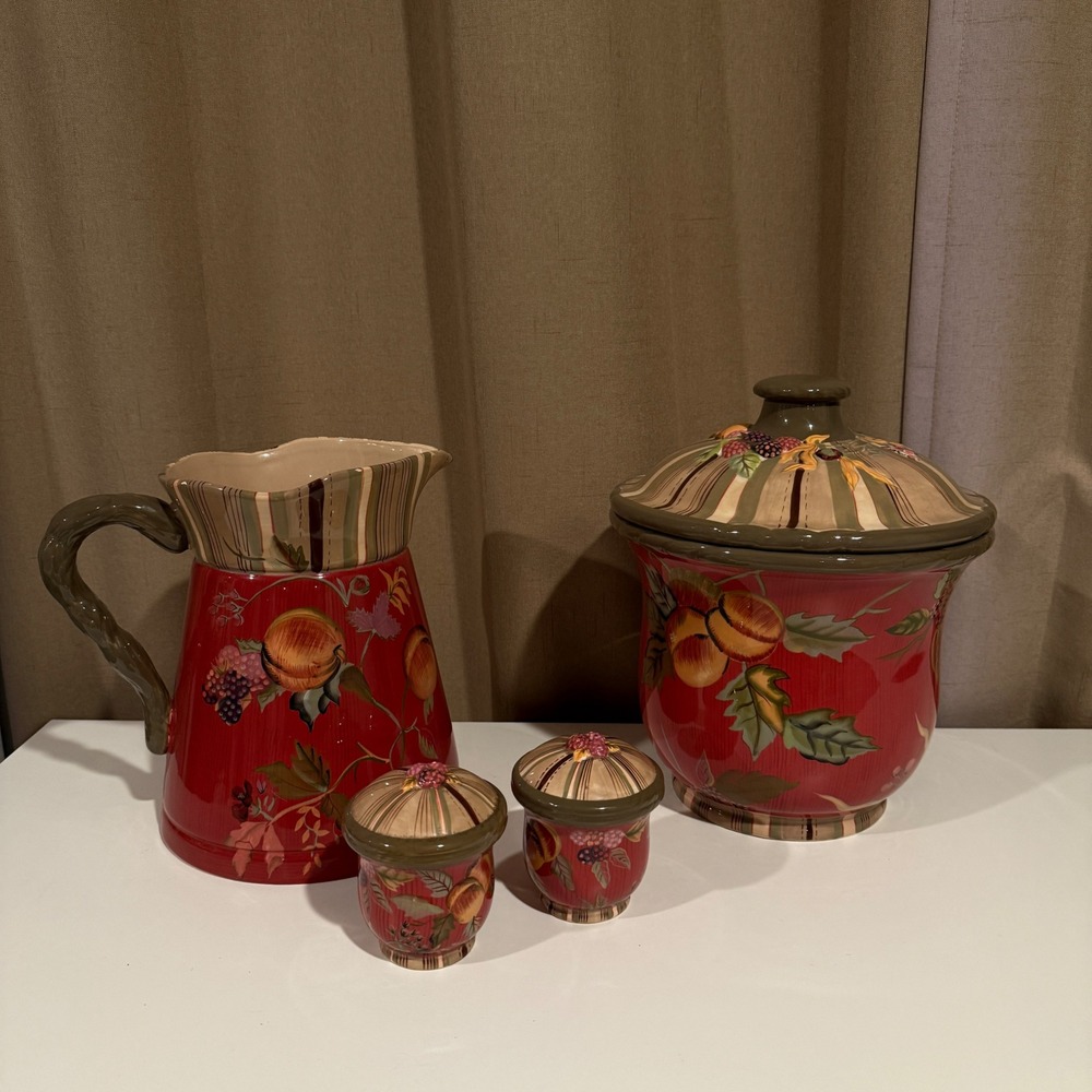 Tracy Porter Octavia Hill Collection Ceramic Pitcher‎ Canister Set Fruit Floral